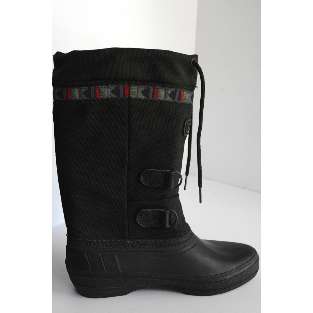 LL Bean Women's Black Canvas Pull On Mid Calf Drawstring Winter Boots Size 7 - Picture 11 of 16
